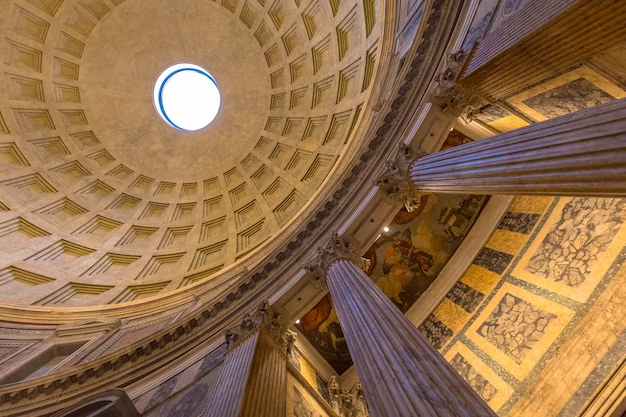 Interior of the Pantheon temple showcasing intricate details of the dome