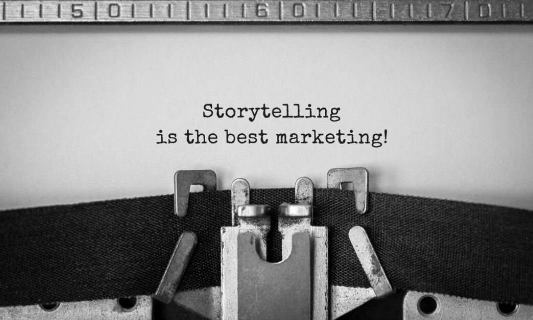 storytelling is the best marketing - words on retro typewriter