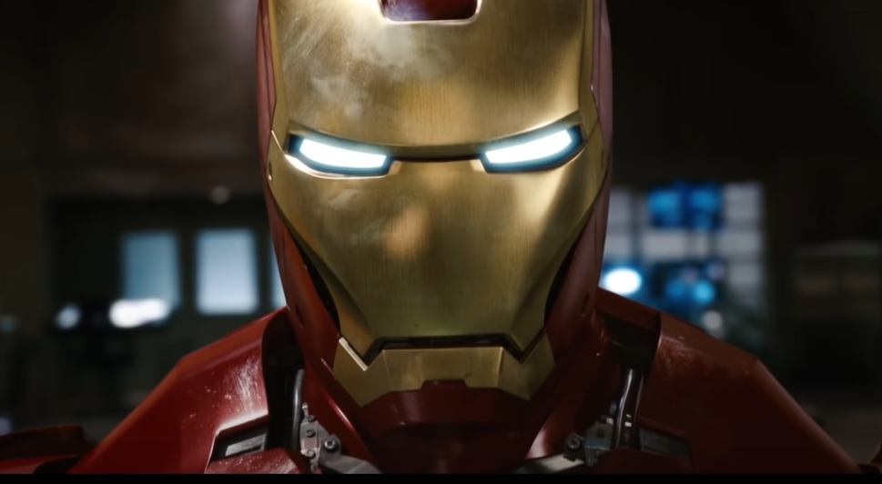 Close-up view of Iron Man mask